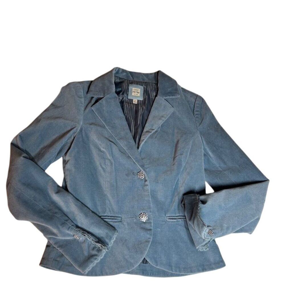 Women's Blue Velvet Blazer S Rhinestone buttons coquette light academia preppy